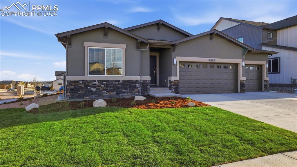 Caption: Exquisite stucco/stone ranch-style home on a 0.27-acre corner lot in the popular D20 community of Re