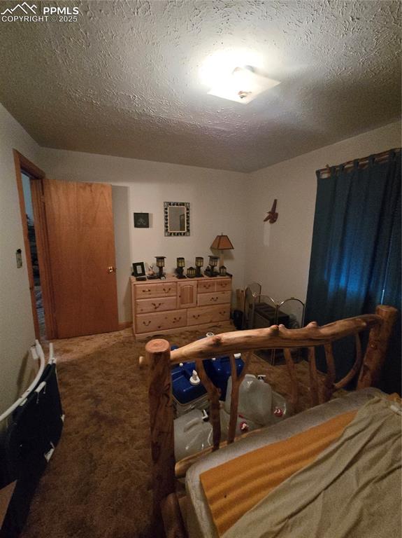 Image 13 of 23: Carpeted bedroom with a textured ceiling