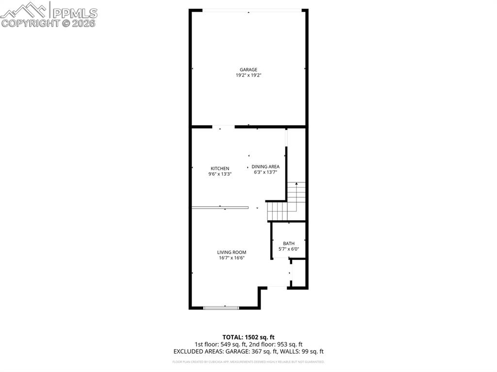 Image 30 of 32: Open main level with living, dining, kitchen, and half bath.