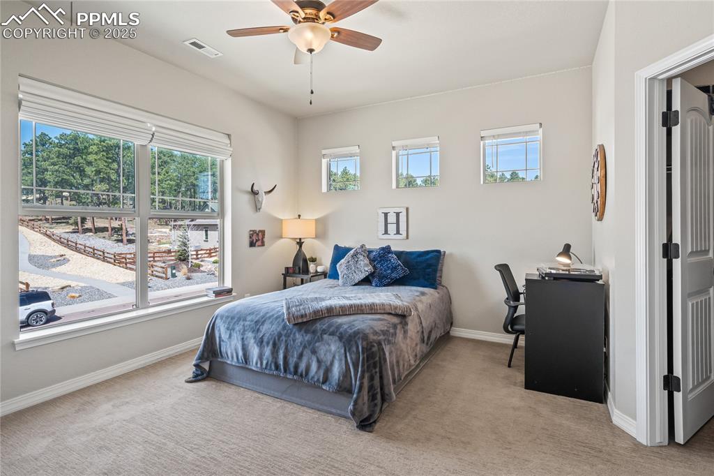 Image 26 of 50: Bedroom 2, ceiling fan, walk-in closet, and access to Jack & Jill Bathroom