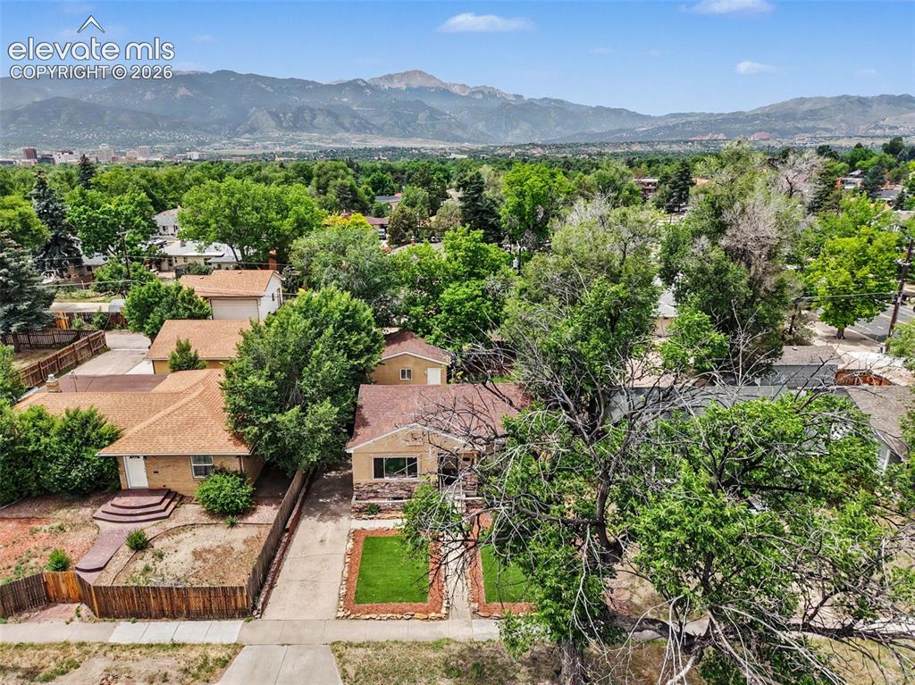 Image 35 of 36: Expansive neighborhood setting with mature trees and mountain scenery