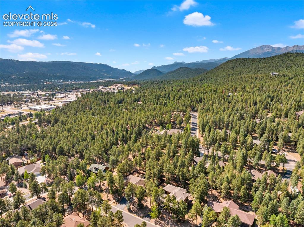 Image 49 of 49: Drone view of neighborhood looking Southeast at Woodland Park.