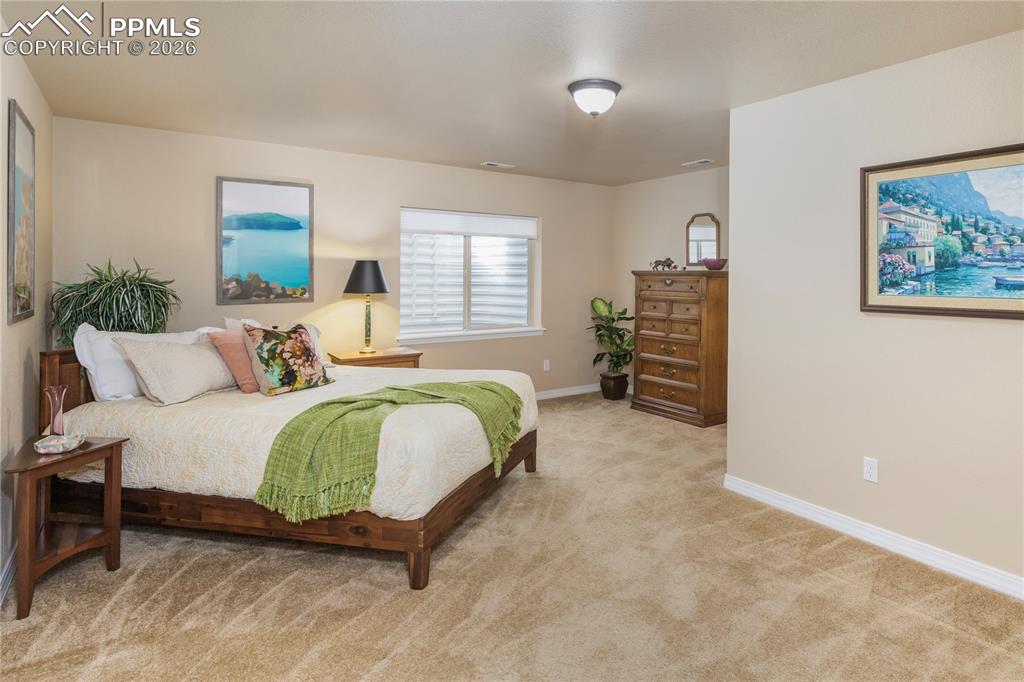Image 43 of 50: 4th bedroom with large walk-in closet and custom shelving.