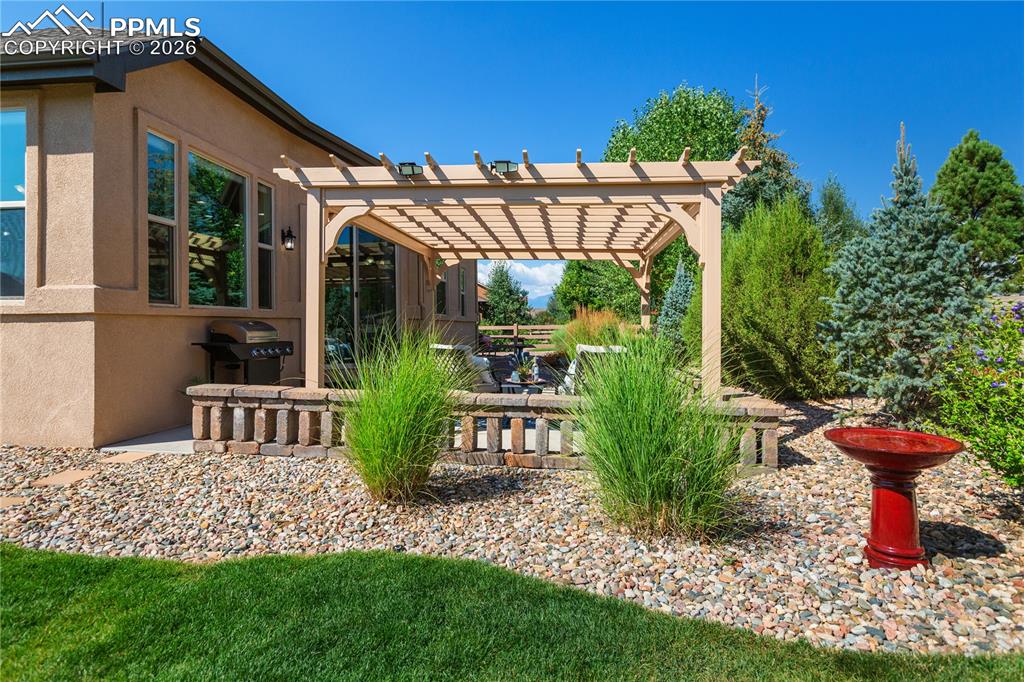 Image 9 of 50: View of yard featuring a patio area and a pergola