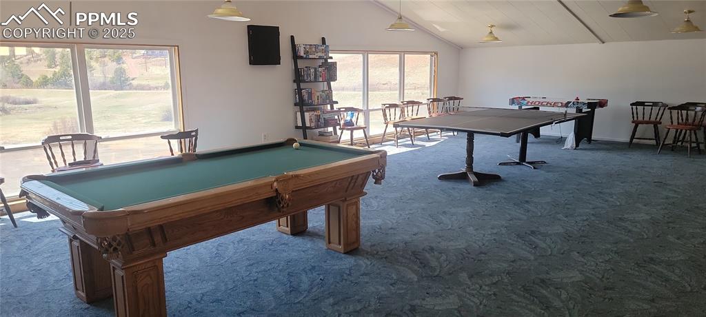 Image 18 of 21: Playroom with carpet and billiards table