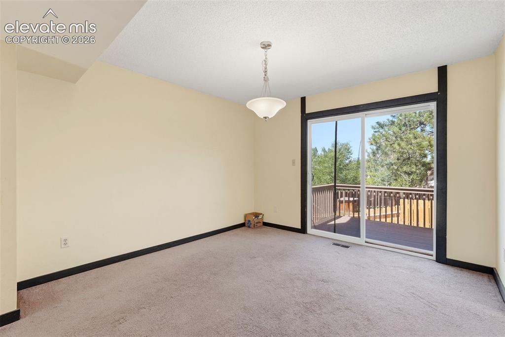 Image 8 of 50: Carpeted room featuring a ceiling-mounted light fixture and a sliding glass