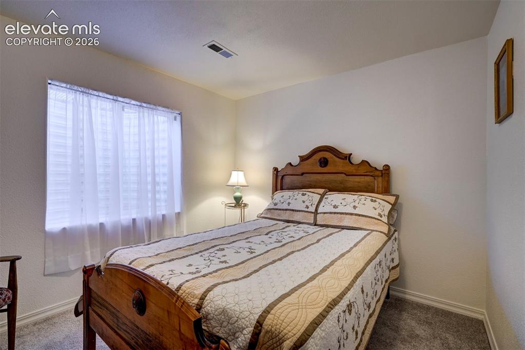 Image 36 of 50: 3rd Bedroom in lower level of home with carpet floors.