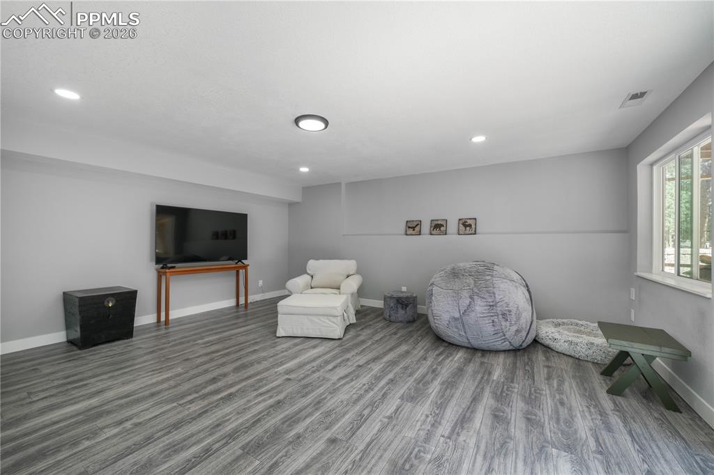 Image 31 of 50: Basement family room with walk out access to patio