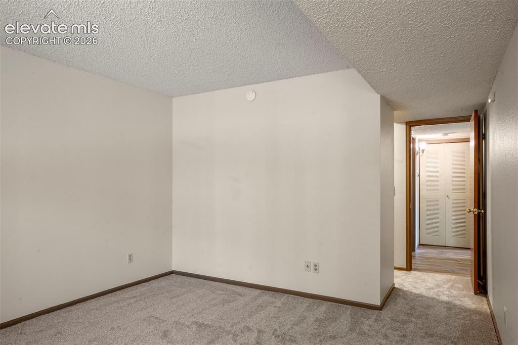 Image 12 of 50: Spare room featuring light carpet and a textured ceiling