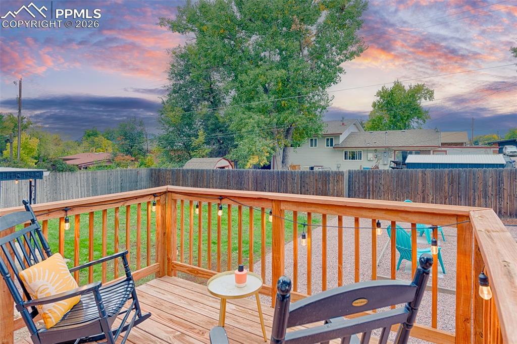 Image 13 of 50: Wood deck from the living room