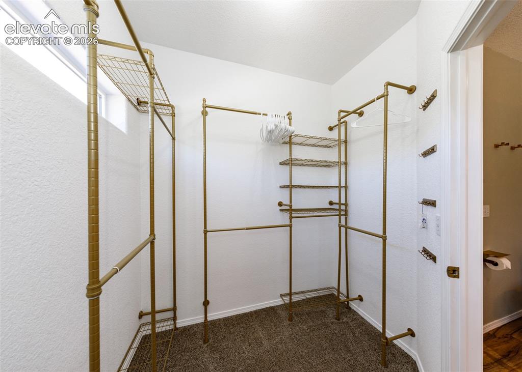 Image 18 of 48: Primary Bedroom - Custom reach-in closet featuring gold-tone industrial pip