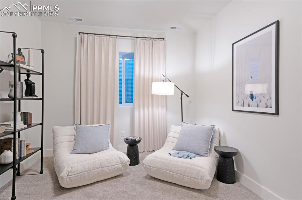 Image 38 of 42: Living area featuring carpet floors and baseboards
