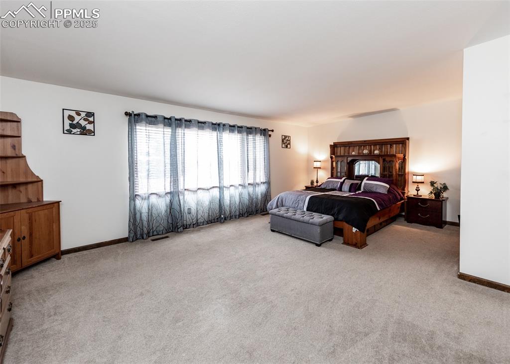 Image 25 of 37: Master bedroom with light carpet, large windows