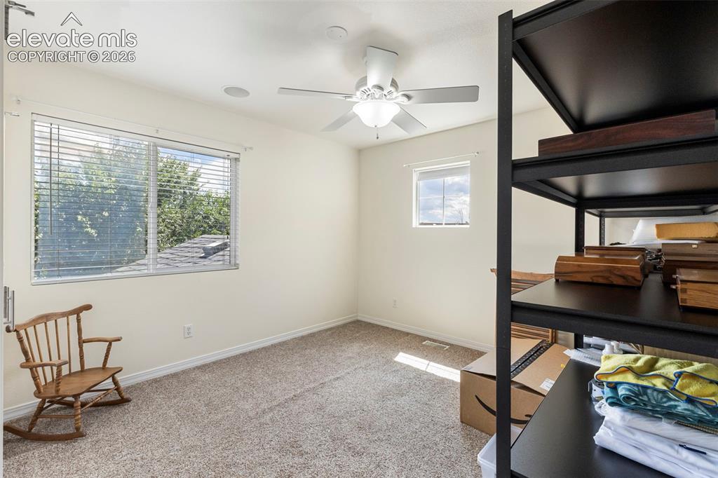 Image 17 of 28: Recessed ceiling speaker, overhead ceiling fan with light fixture, large wi