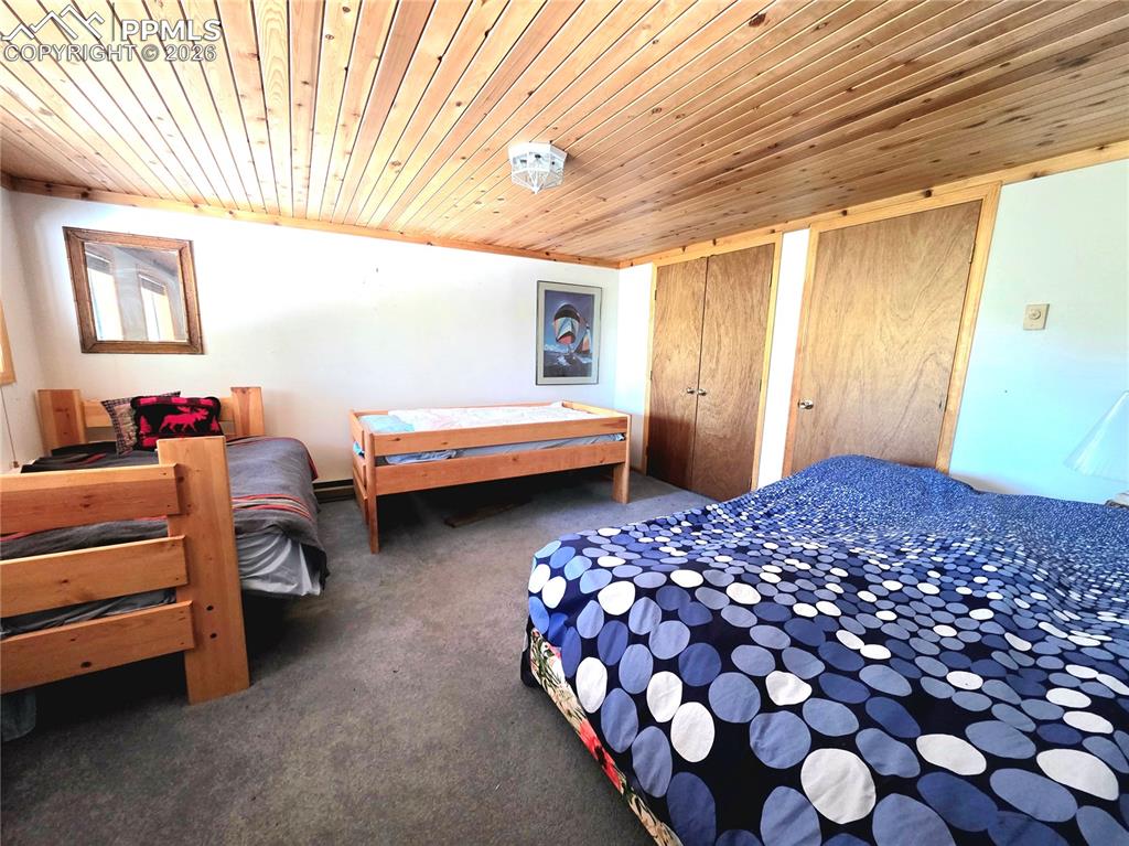 Image 28 of 40: Lower level bedroom is large, fits 3 beds, has 2 closets