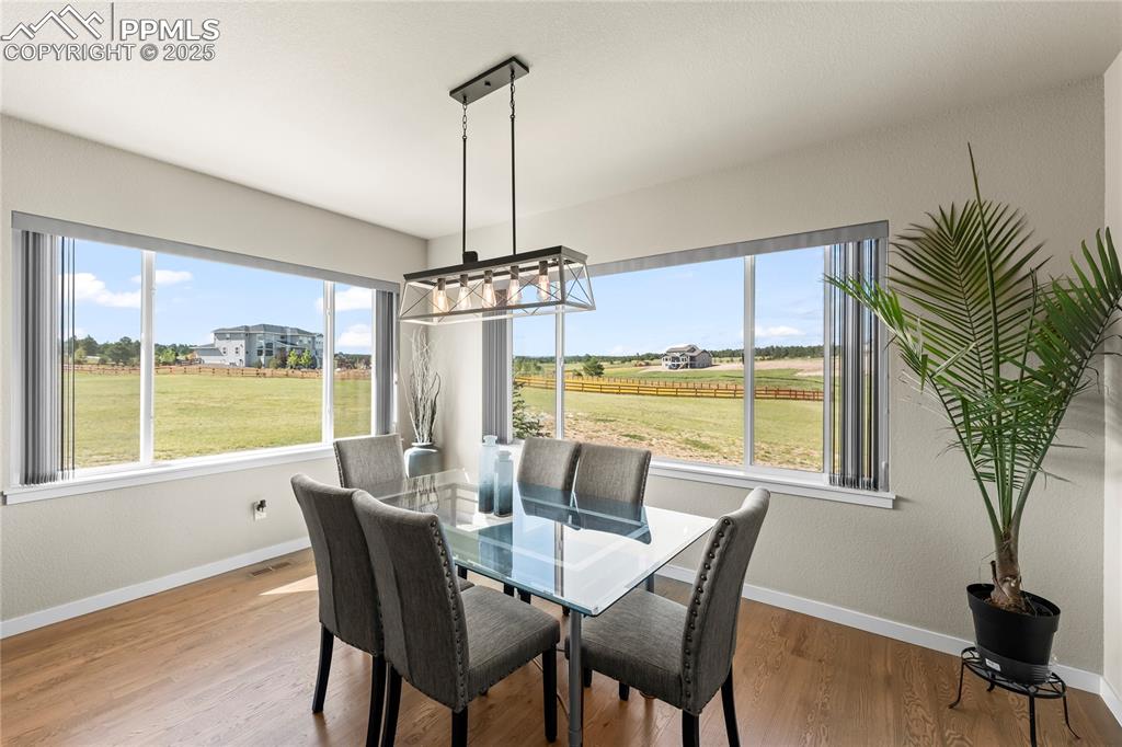 Image 17 of 50: Dining area featuring plenty of natural light, wood finished floors, and a