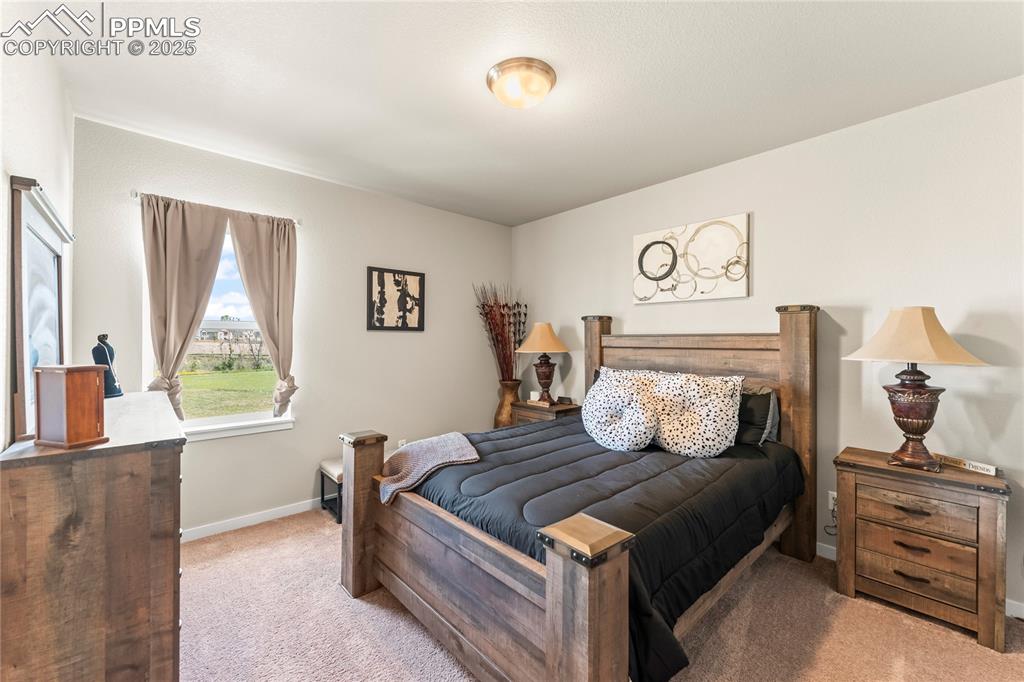 Image 33 of 50: Bedroom with carpet floors and baseboards
