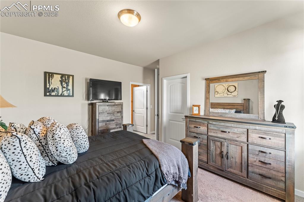 Image 34 of 50: Bedroom with light colored carpet