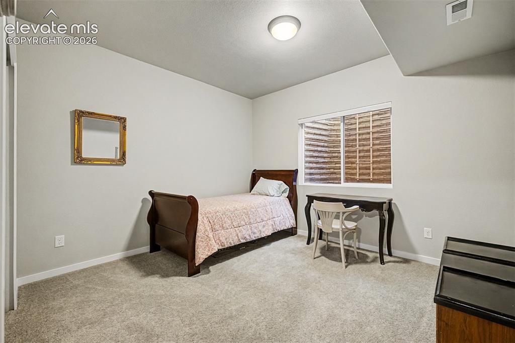 Image 32 of 45: One of two lower-level bedrooms connected by a Jack-and-Jill bath, offering