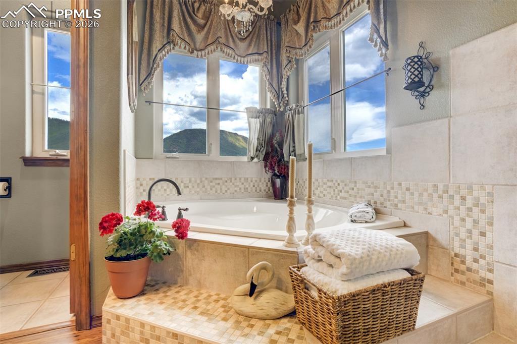 Image 17 of 40: 5 pc Master bath with soaking tub, double vanity, large walk-in shower, and