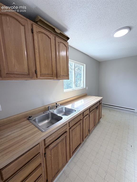 Image 10 of 14: Wood-finish cabinetry with a double basin stainless steel sink, a wood-fini