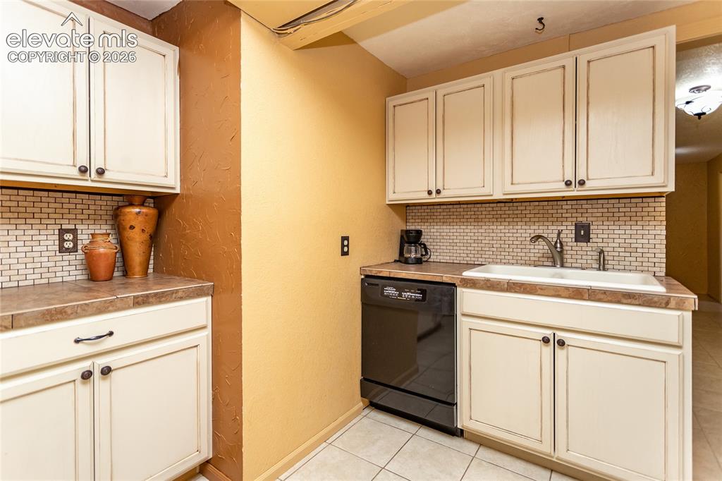 Image 28 of 29: Basement kitchen with sink, dishwasher, large sitting area.