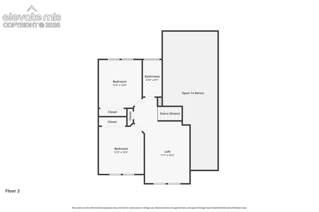 Image 49 of 50: Upper Level Floor plan with 2 Bedrooms, Full Bath and Loft Area