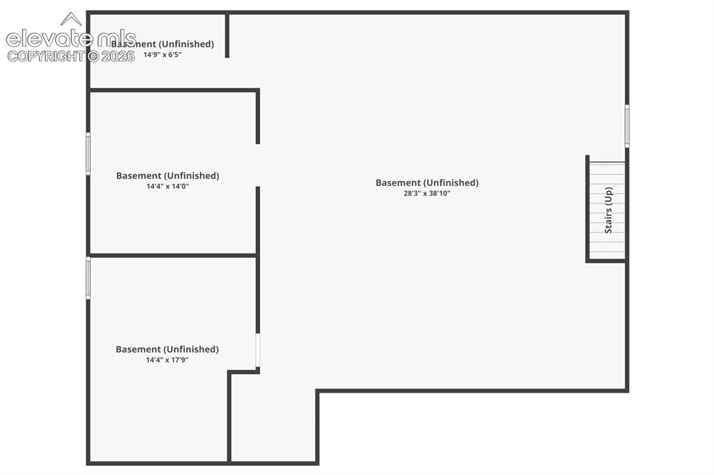 Image 50 of 50: Basement Floor Plan – Expansive unfinished basement with roughed-in bathroo