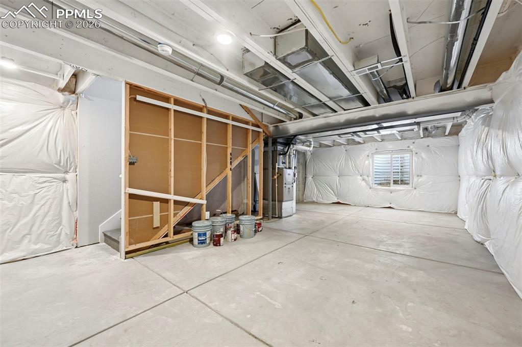 Image 32 of 39: Unfinished basement awaits your creative finishes!  Game room or Theater ro