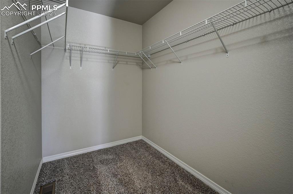 Image 36 of 50: Walk in closet with visible vents and carpet floors