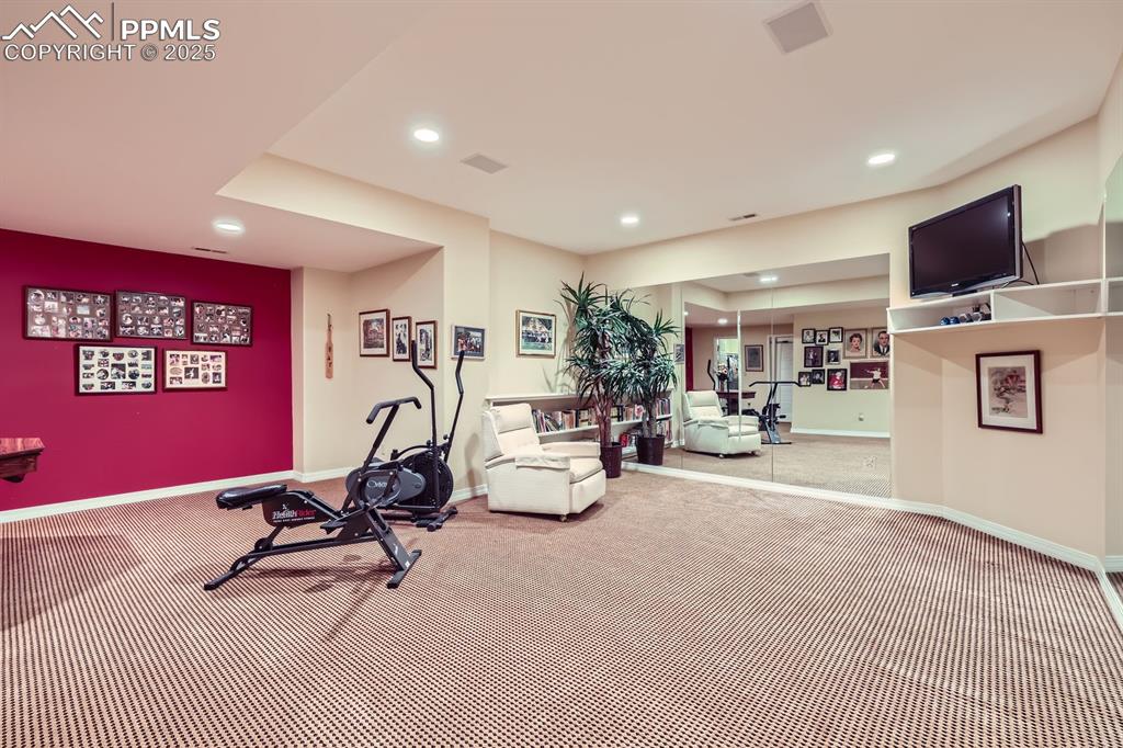 Image 31 of 49: walk out basement with second family room/exercise room, large walk in clos
