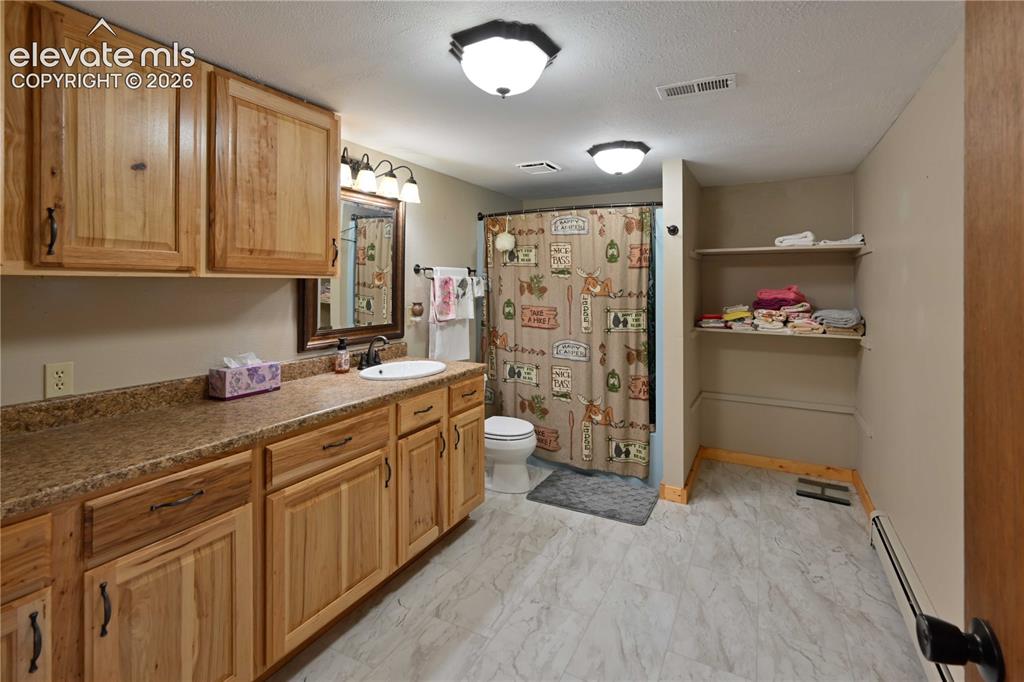 Image 31 of 40: Light wood-finish cabinetry, solid surface countertop with integrated sink,