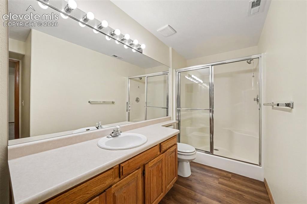 Image 36 of 47: New LVP flooring, full vanity with integrated sink, expansive wall-mounted