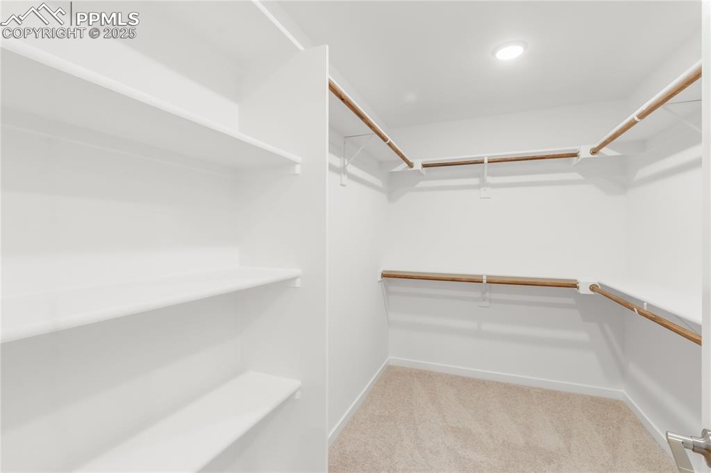 Image 19 of 39: Walk in closet with light carpet