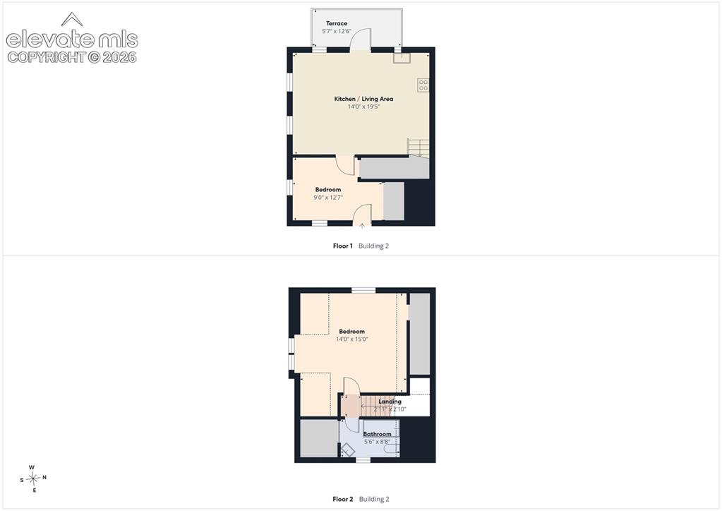 Image 27 of 50: Monet Cottage Floor Plan – Floor plan illustrating the two-level cottage la