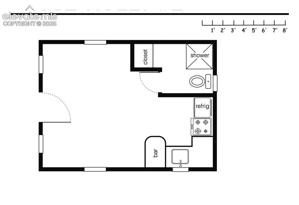 Image 45 of 50: Private Cottage #3 Studio Floor Plan – Floor plan highlighting the efficien
