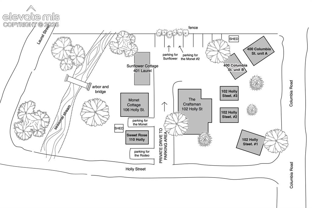 Image 50 of 50: Property Site Plan – Illustrated site map showcasing the unique nine-dwelli
