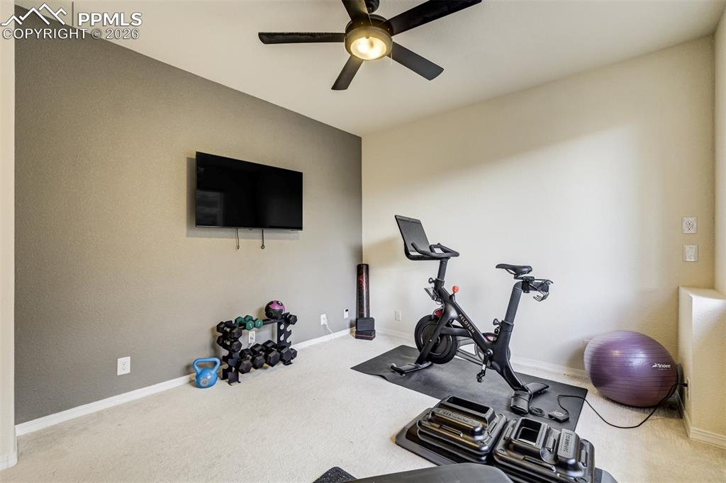 Image 35 of 50: 2nd basement bedroom makes a great home gym or office! 