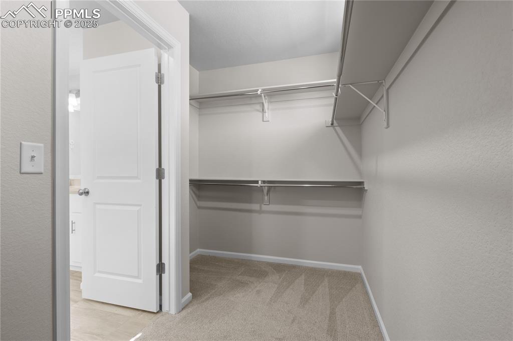 Image 18 of 26: Walk in closet with light carpet