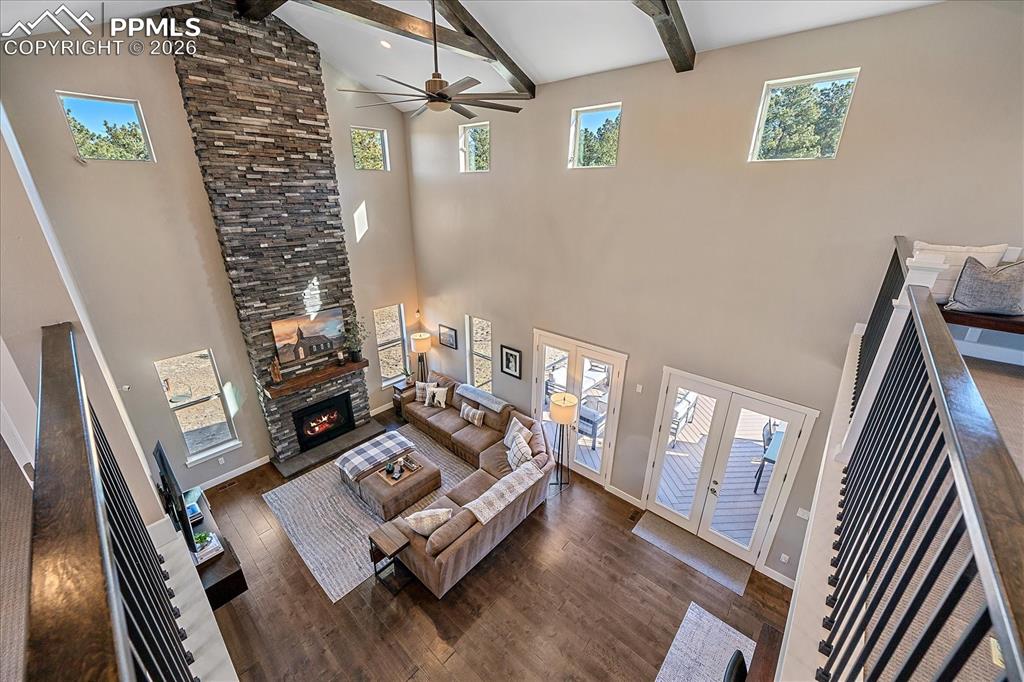 Image 25 of 50: View from the loft down to the great room 