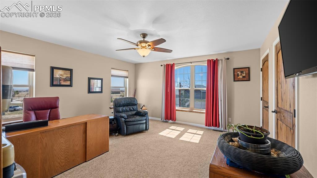 Image 28 of 47: Bedroom currently being used as an office, healthy amount of natural light,