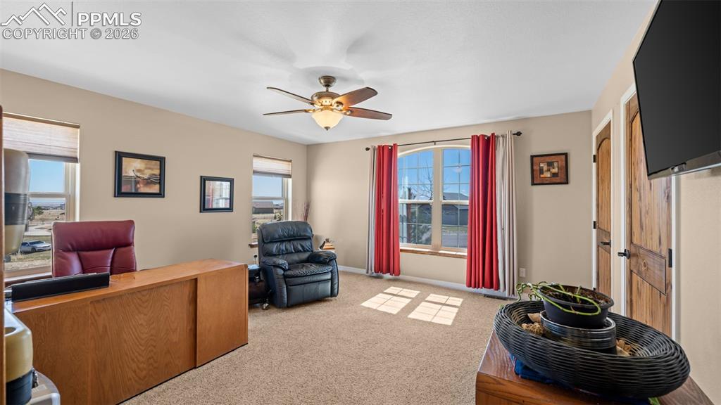 Image 29 of 50: Bedroom currently being used as an office, healthy amount of natural light,