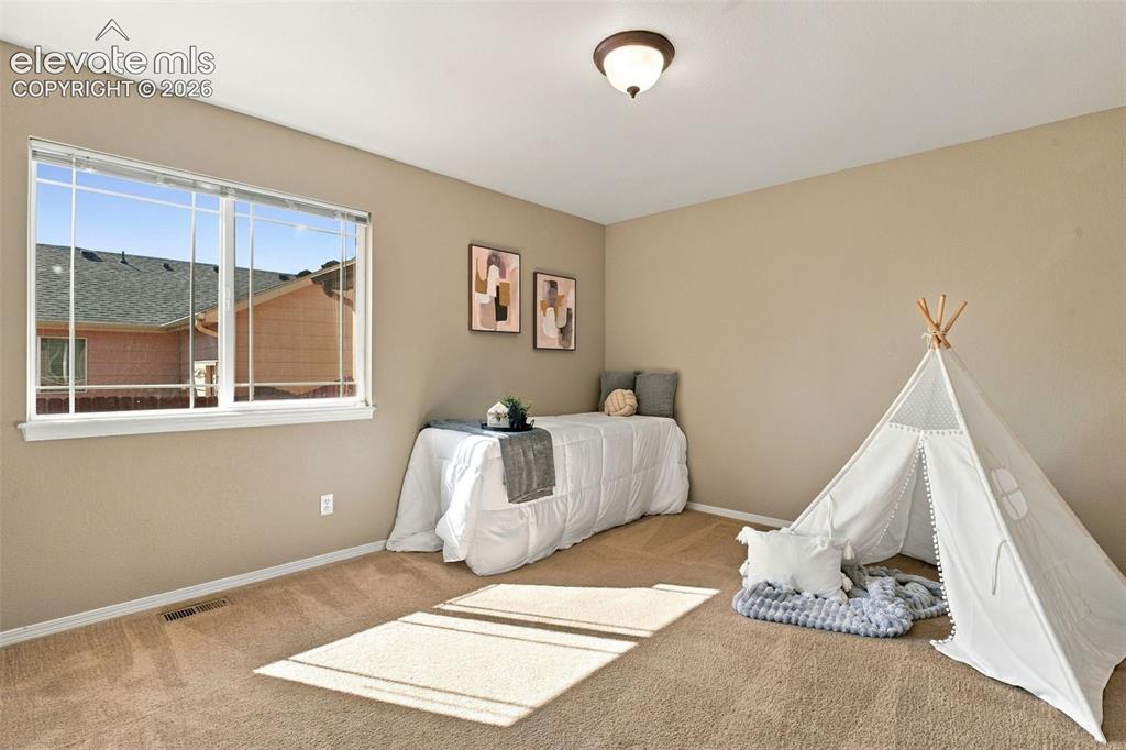 Image 29 of 50: Carpeted room with a double-pane window, beige painted walls, and a ceiling