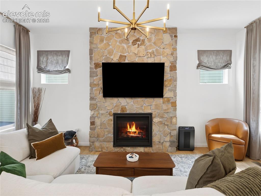 Image 11 of 35: Custom built stone surround fireplace