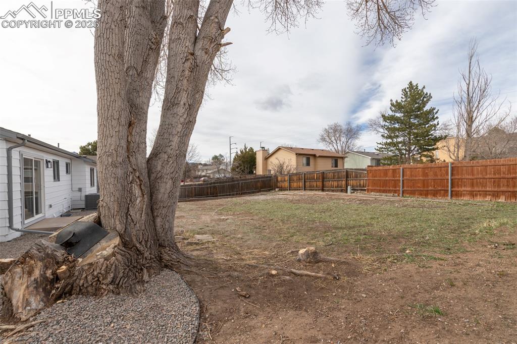 Image 32 of 33: View of yard with a fenced backyard and central air condition unit