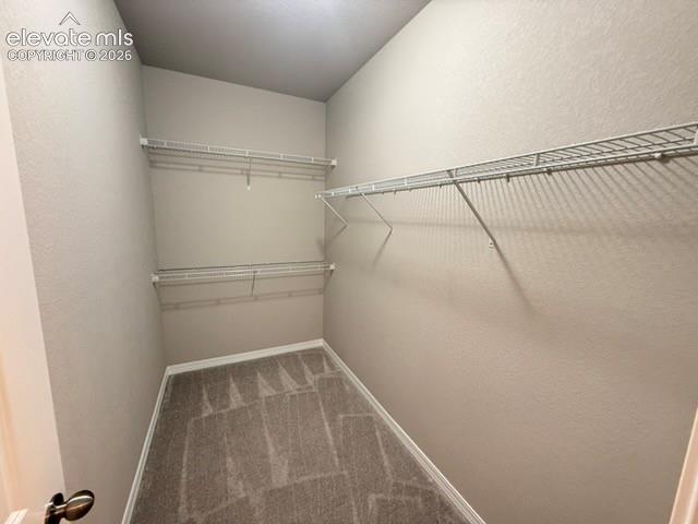 Image 17 of 42: Built-in wire shelving, neutral carpet flooring, and painted walls