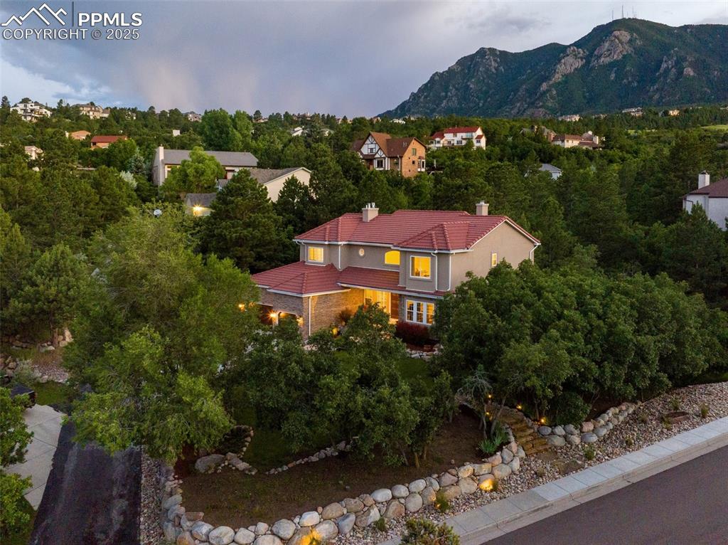 Image 2 of 44: View from above of property featuring mountains