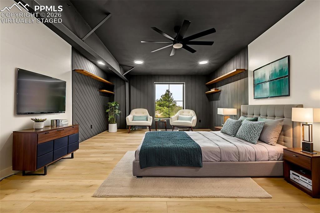 Image 24 of 50: Virtually staged - Bedroom 3, upper level.