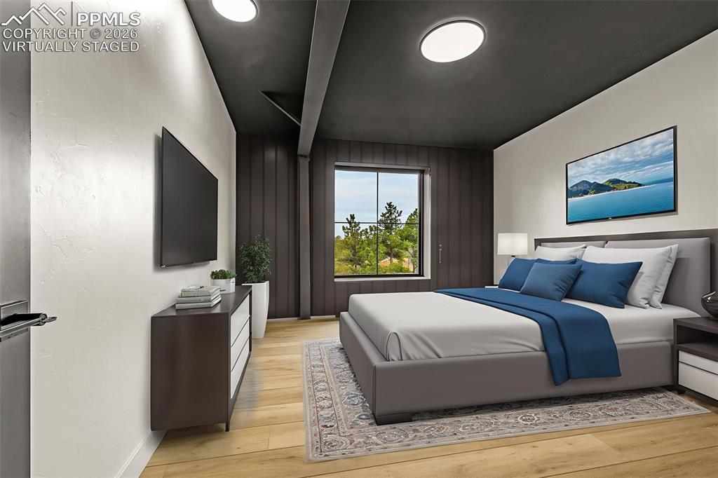 Image 28 of 50: Virtually staged - Bedroom 4, upper level.