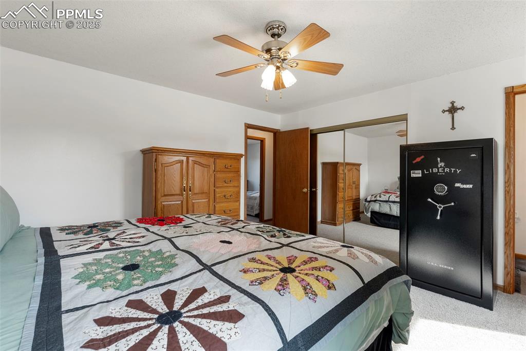 Image 17 of 42: Mirror door closet and included Liberty home safe